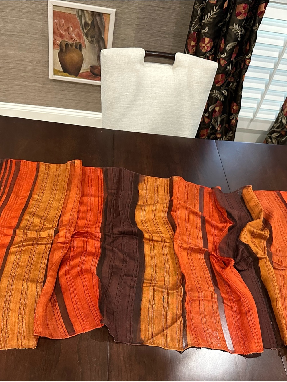 Source Unknown Orange and Brown Striped Scarf Wrap